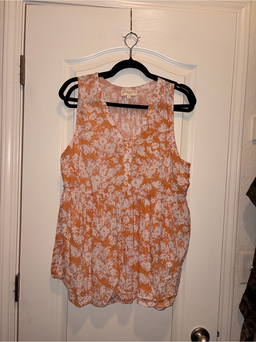 Orange Floral Sleeveless V-Neck